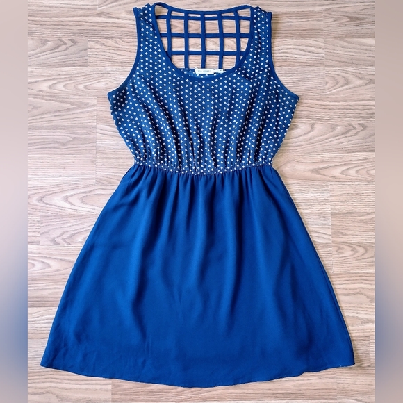 Anthropology Blu Pepper Women’s Size Medium Blue Sundress Dress Lattice Back - Picture 1 of 10